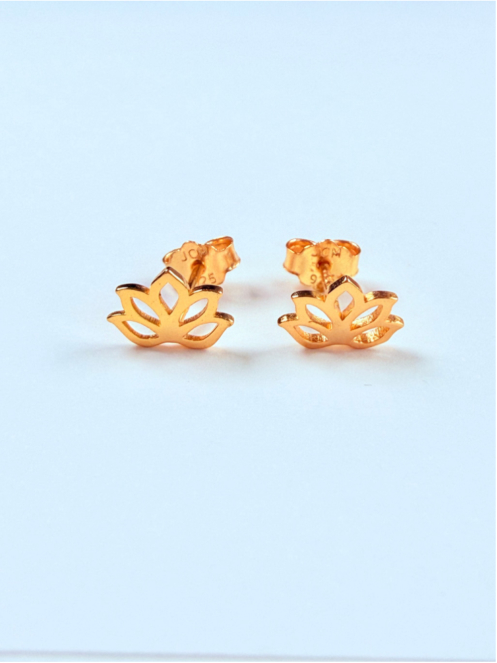 Jacmel Mauritius Lotus Flower Gold Vermeil Sterling Silver JCM Stud Earrings